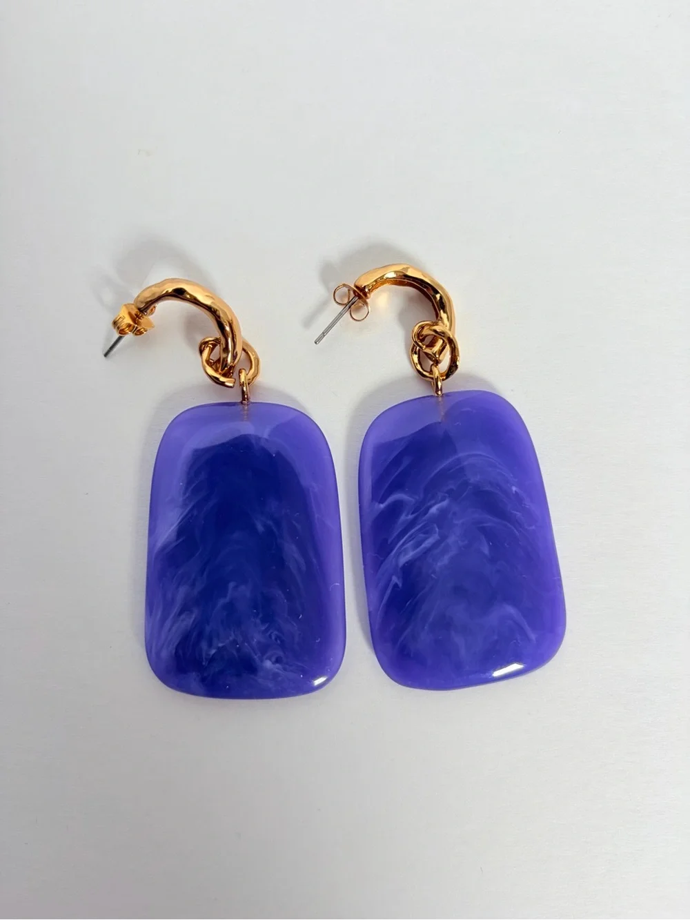Sezane Purple Joao Earrings Statement Gold Hoop Drop Dangle Chunky Oversized
